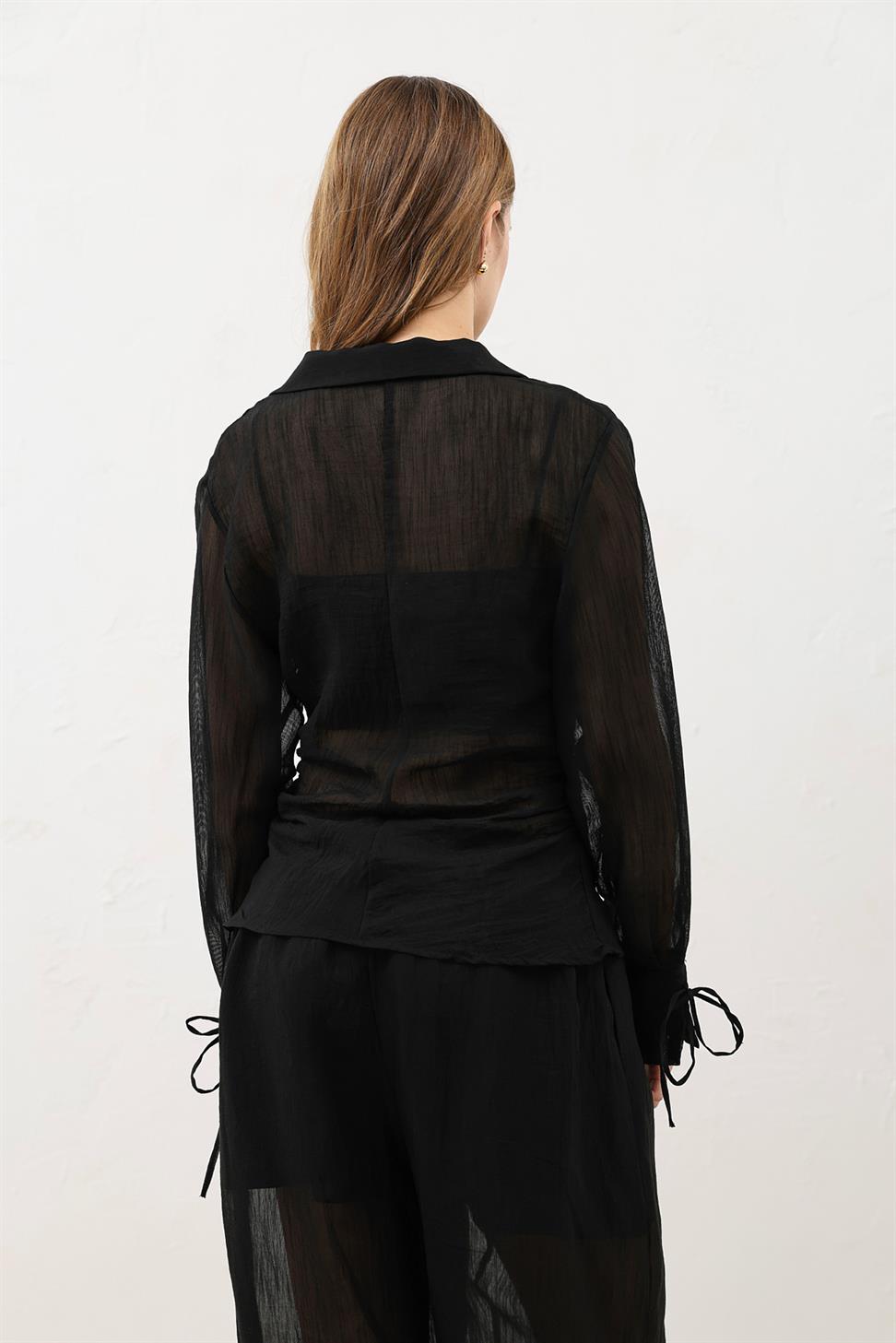 V-Neck Semi-Sheer Womens Shirt