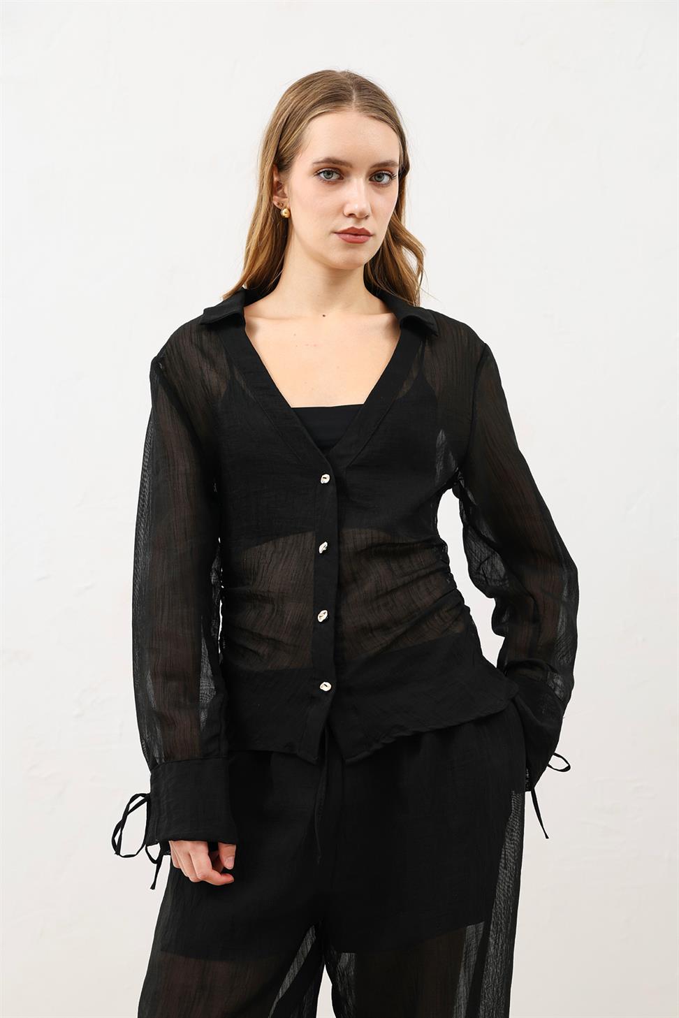 V-Neck Semi-Sheer Womens Shirt