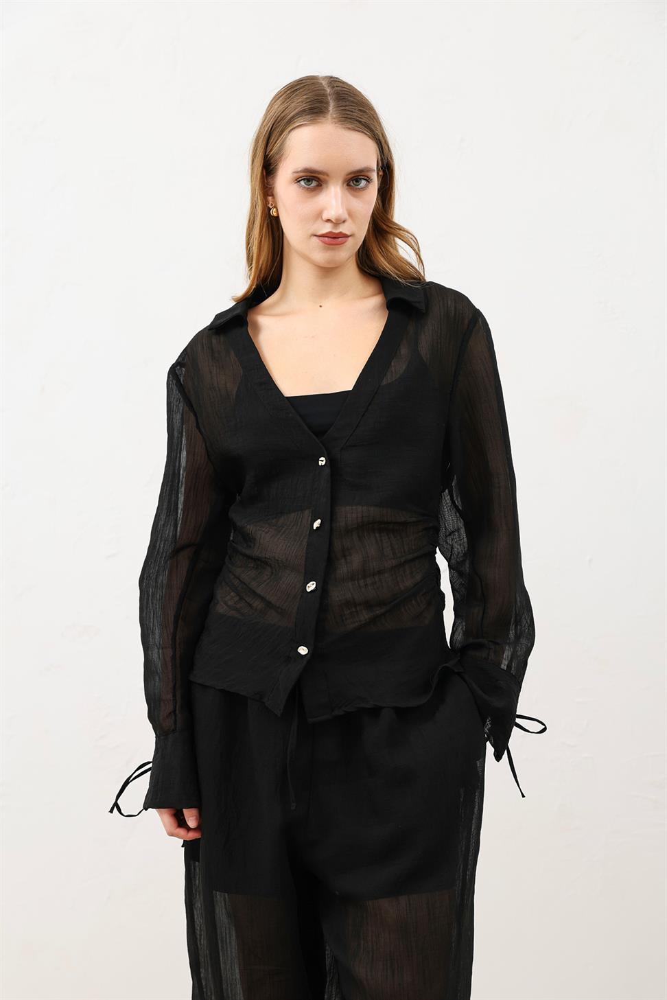 V-Neck Semi-Sheer Womens Shirt