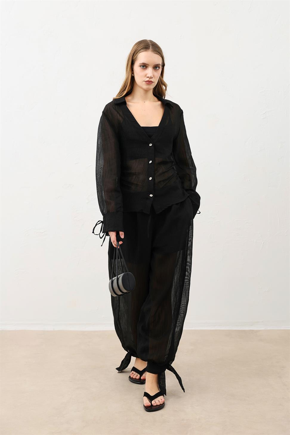 V-Neck Semi-Sheer Womens Shirt