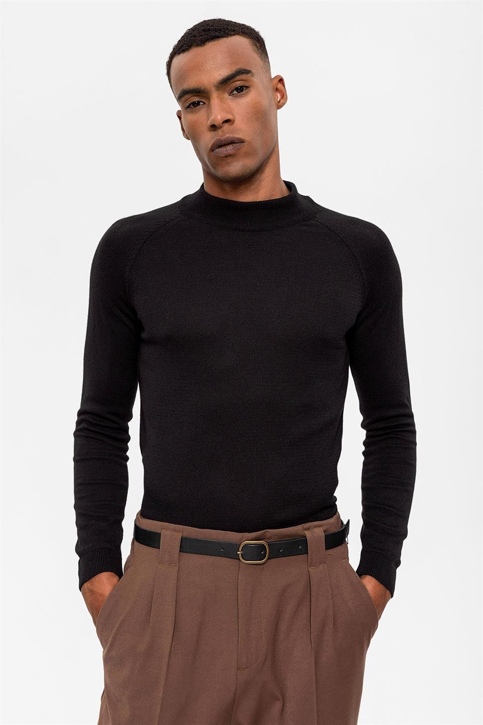 Antioch Siyah Yarım Boğazlı Erkek Triko