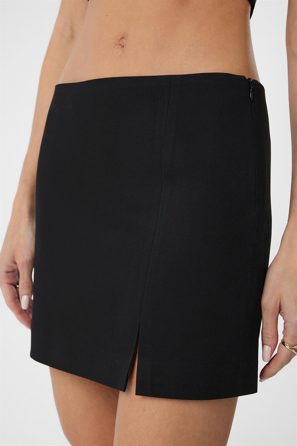 Antioch Siyah Yırtmaçlı Kadın Mini Etek