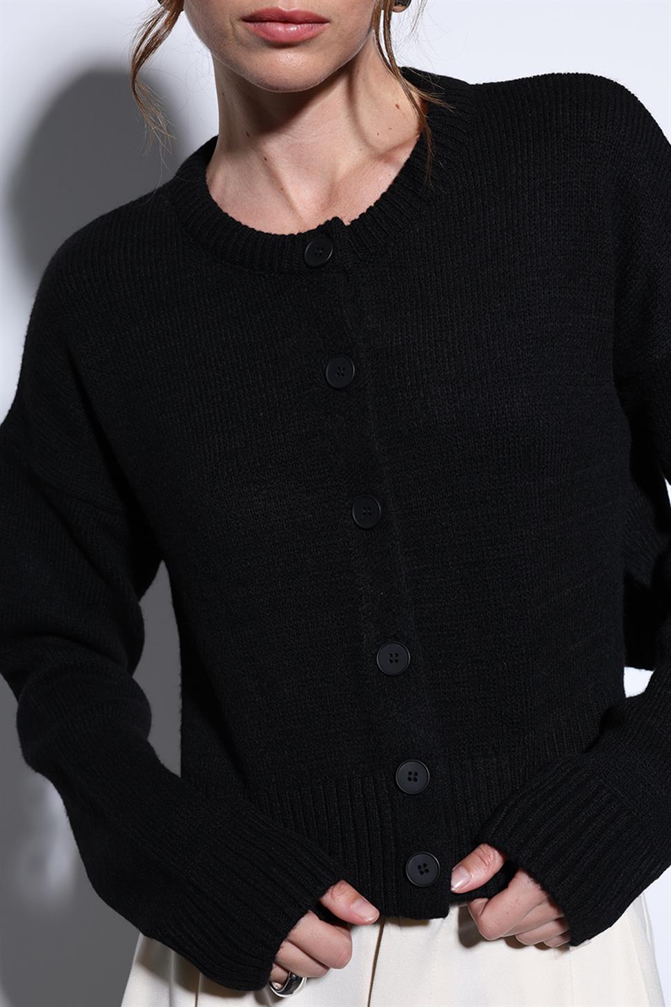 Antioch Siyah Yırtmaçlı Örgü Triko Kadın Kazak