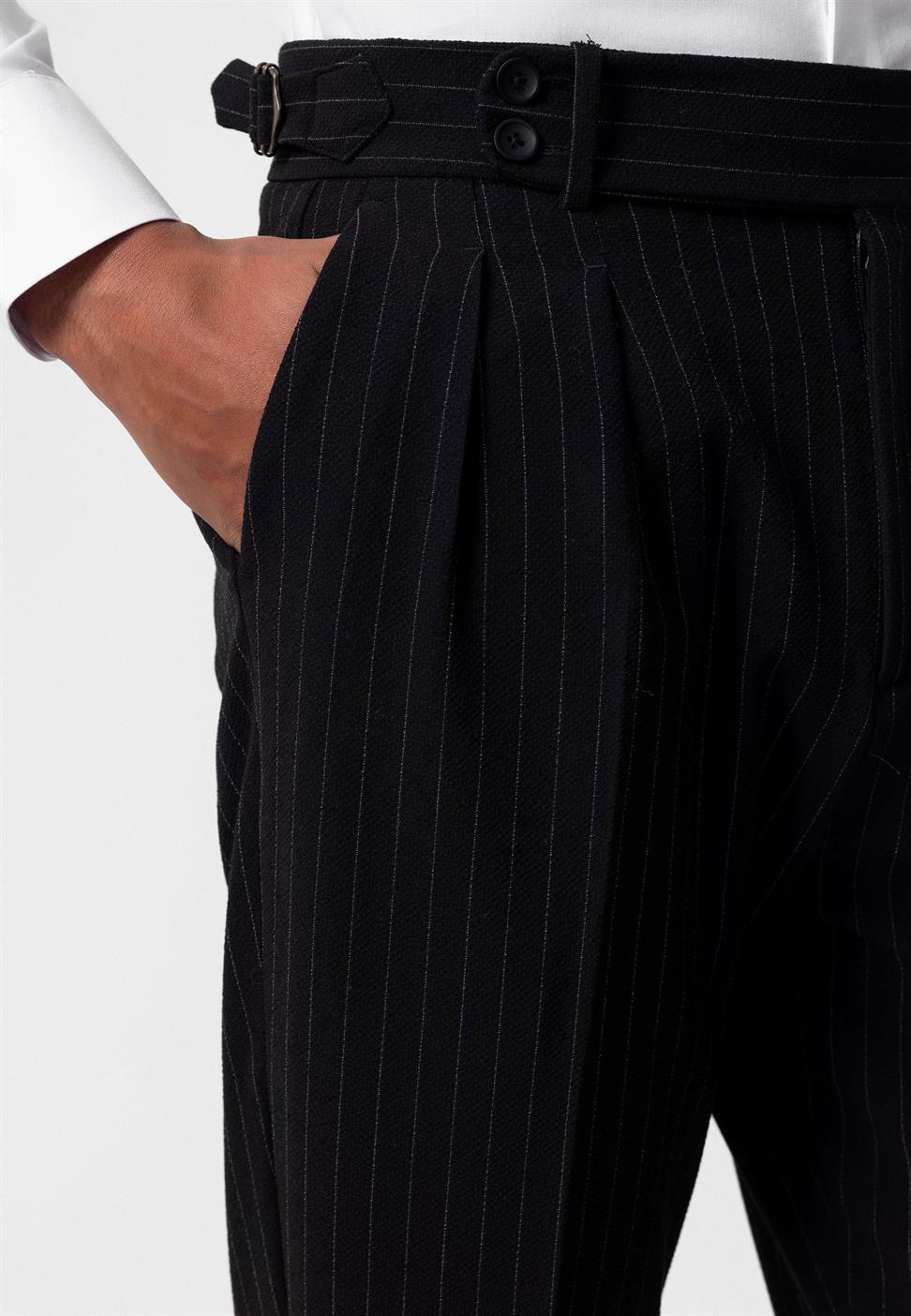 بنطلون رجالي مخطط بخصر مرتفع للرجال