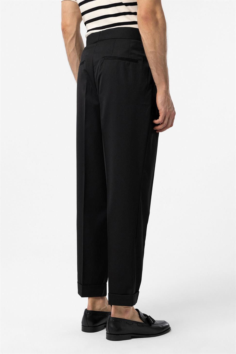 Antioch Siyah Yüksek Bel İtalyan Kalıp Pileli Erkek Pantolon