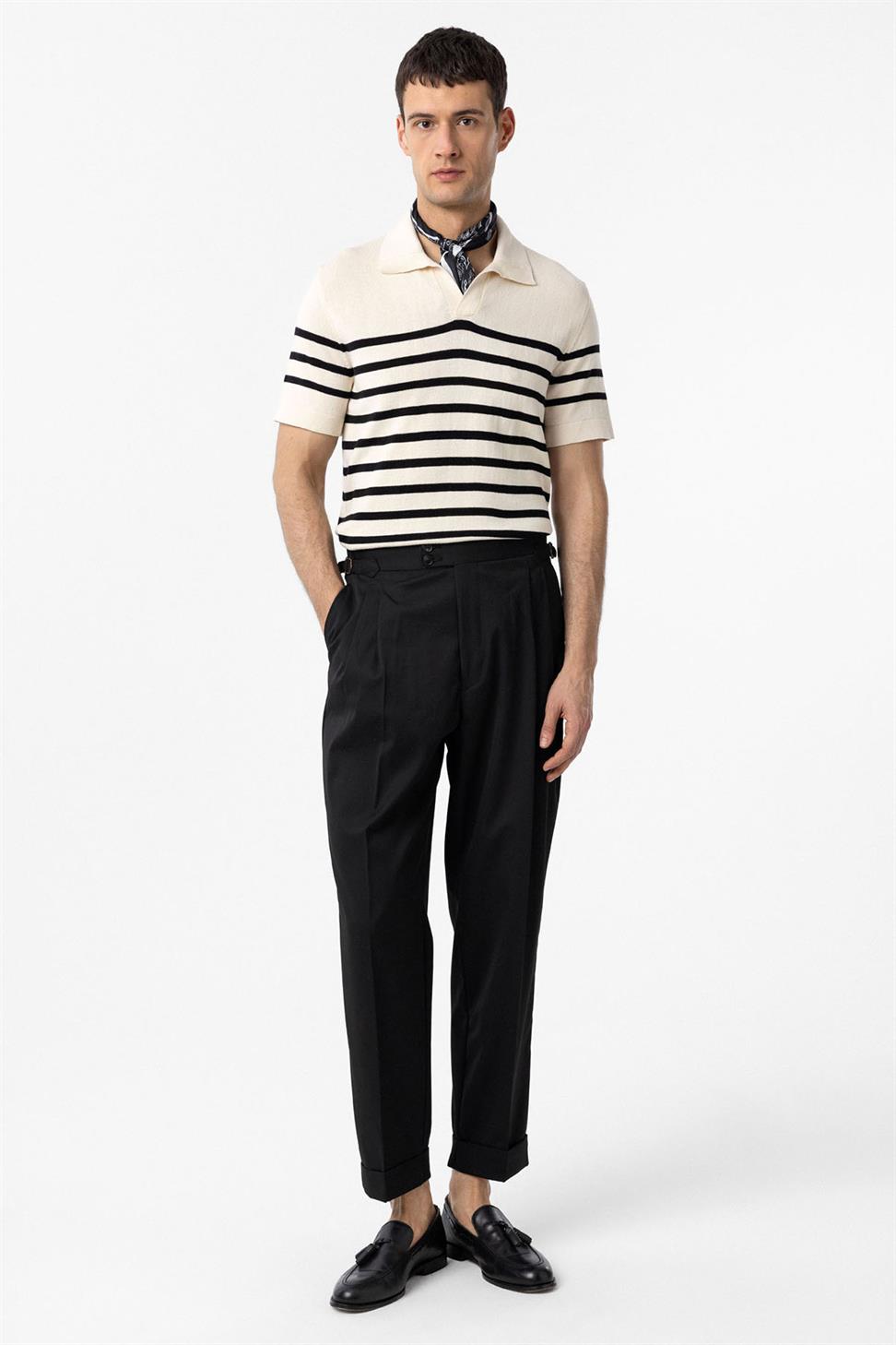 Antioch Siyah Yüksek Bel İtalyan Kalıp Pileli Erkek Pantolon