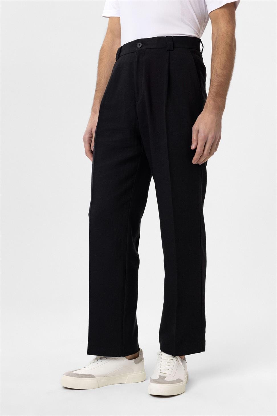 Antioch Siyah Yüksek Bel Keten Karışımlı Erkek Pantolon