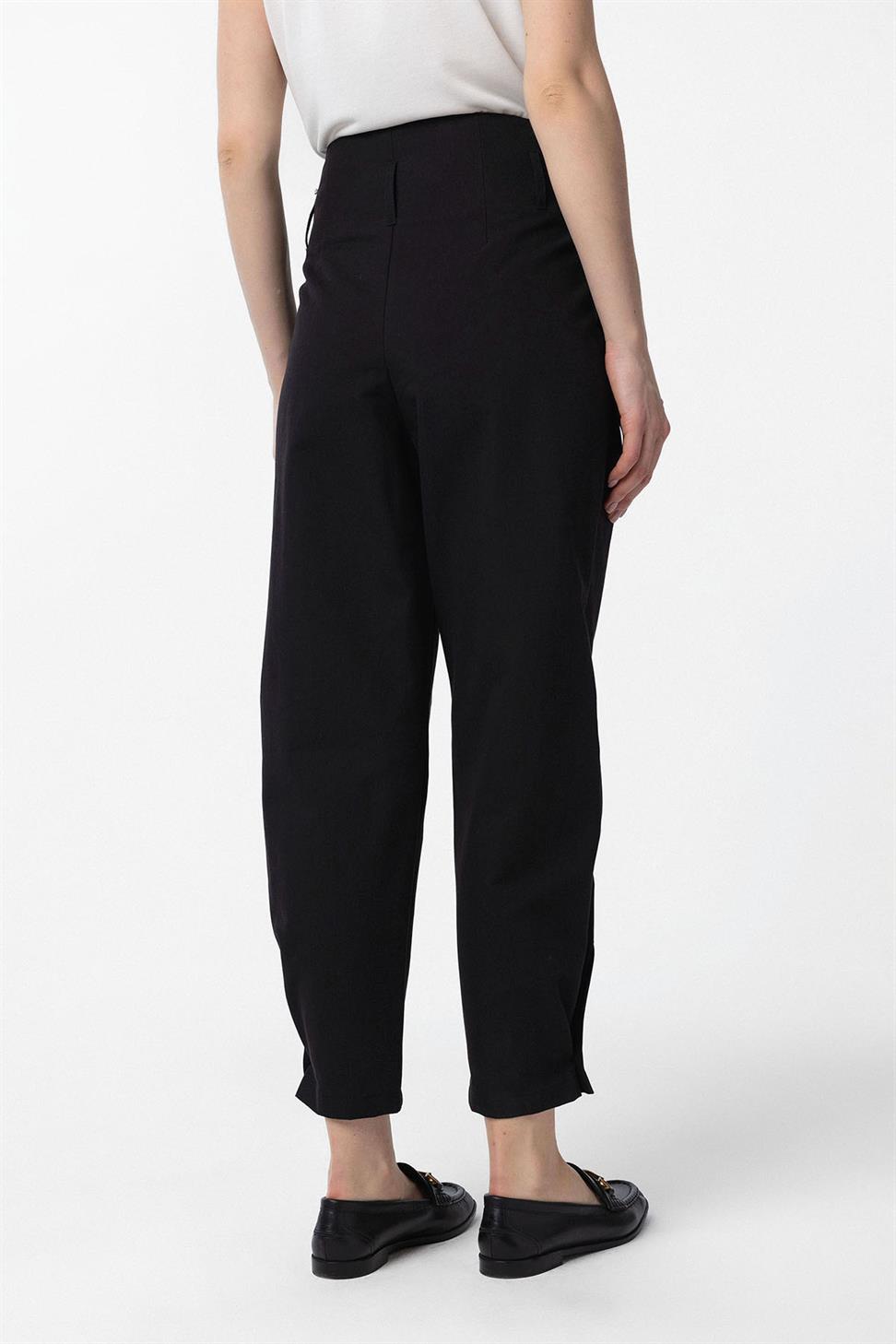 Antioch Siyah Yüksek Bel Paçası Düğmeli Fit Kadın Pantolon