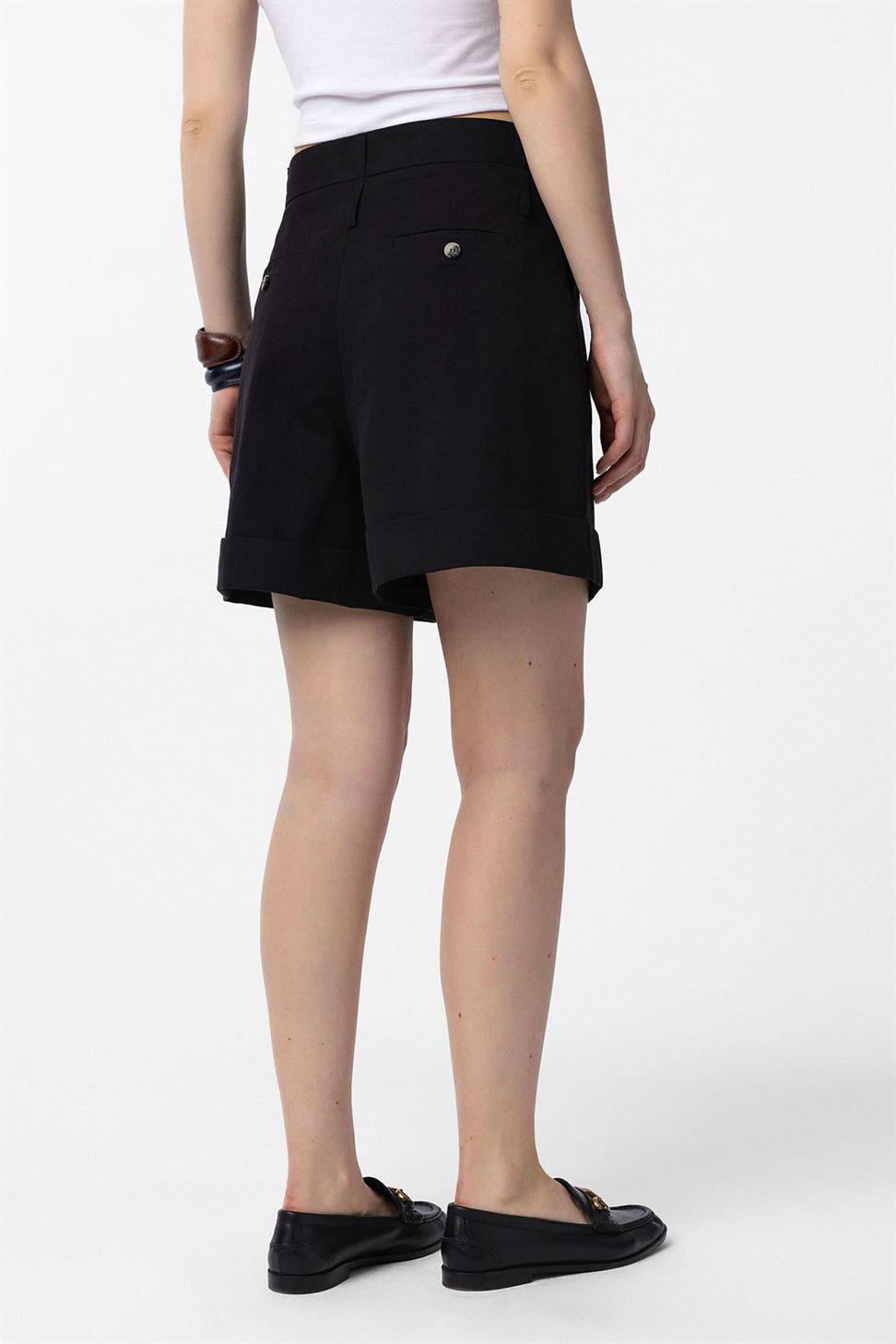Antioch Siyah Yüksek Bel Pensli  Kadın Bermuda Şort
