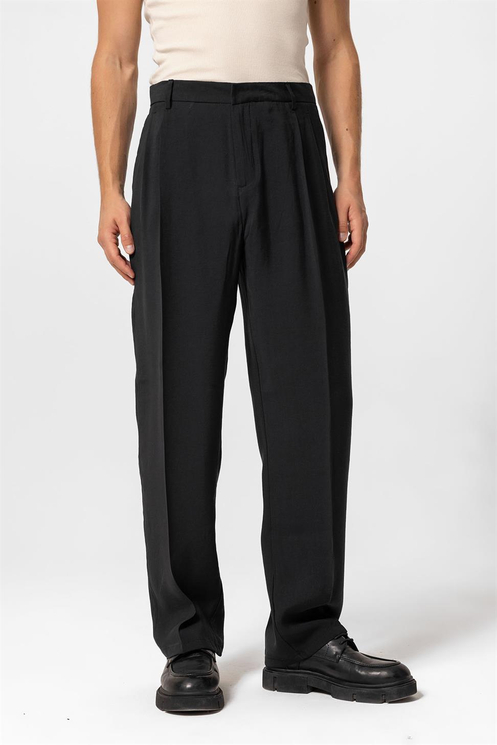 بنطلون رجالي فضفاض ذو ثنيات عالية الخصر للرجال