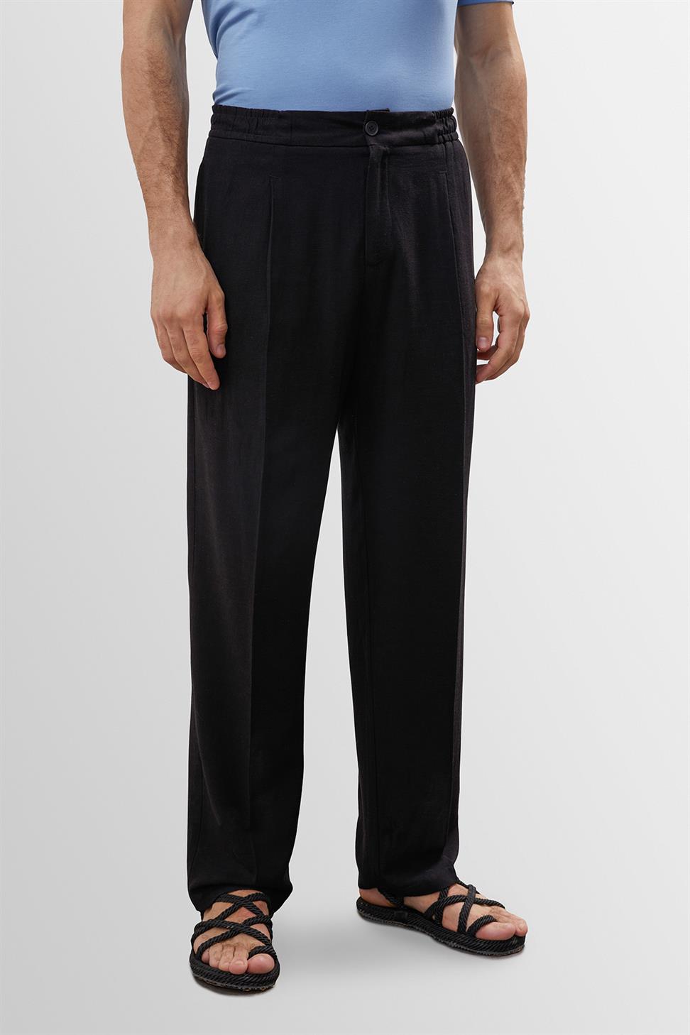 High Waist Pleated Linen Blend Mens Trousers