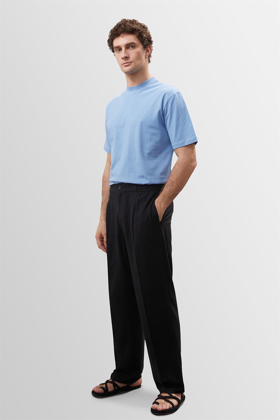 High Waist Pleated Linen Blend Mens Trousers