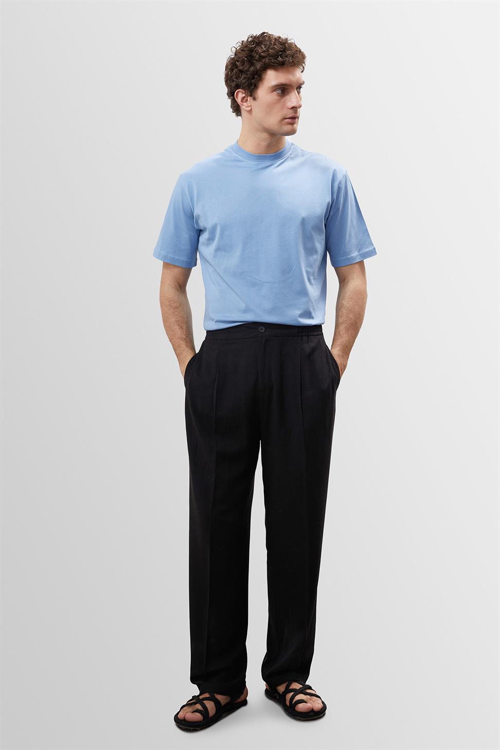 High Waist Pleated Linen Blend Mens Trousers