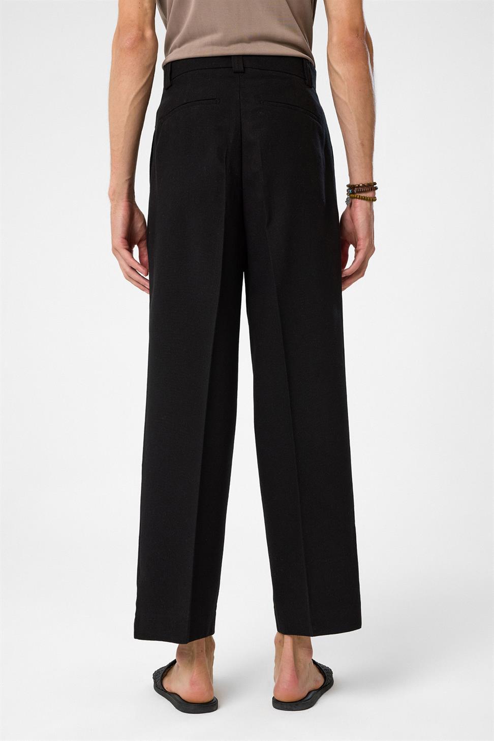 Antioch Siyah Yüksek Bel Pileli Relax Fit Erkek Pantolon