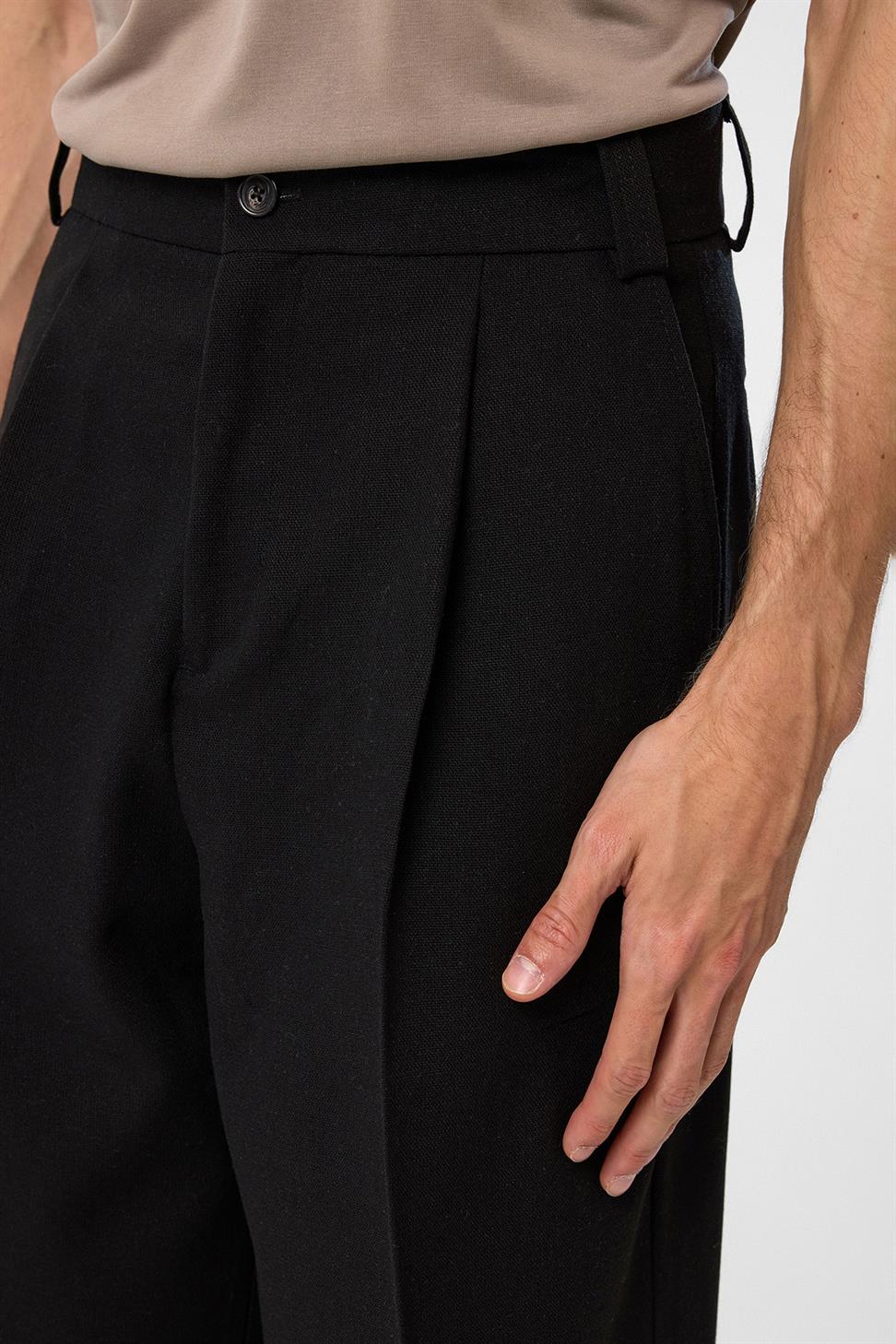 Antioch Siyah Yüksek Bel Pileli Relax Fit Erkek Pantolon