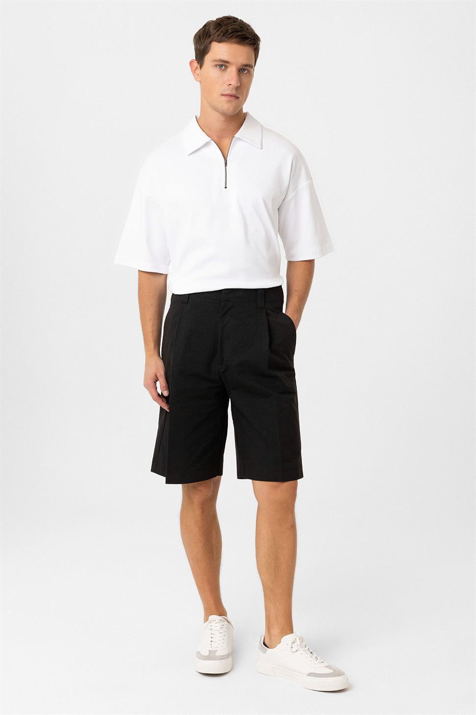 شورت برمودا رجالي مريح بخصر عالٍ وطيّات