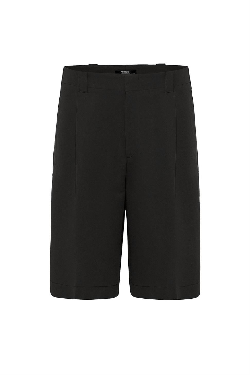 Antioch Siyah Yüksek Bel Pileli Relaxed Bermuda Erkek Şort