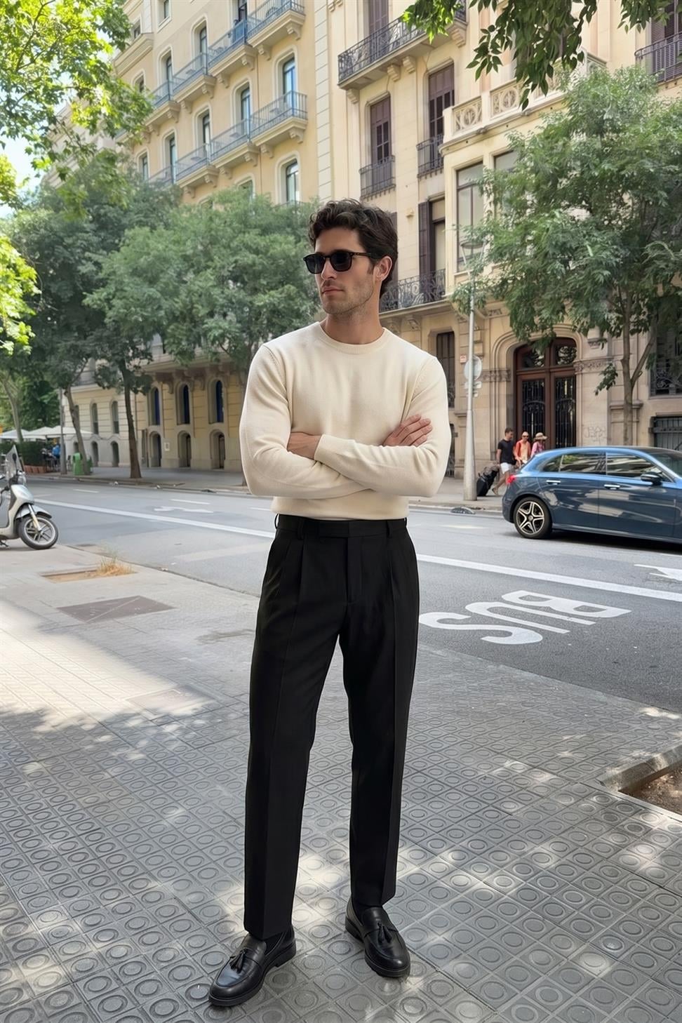 بنطلون رجالي فضفاض عالي الخصر ذو ثنيات عالية الخصر ومريح للرجال