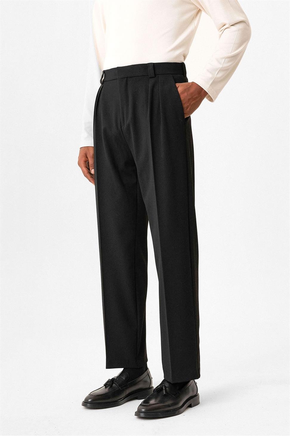 بنطلون رجالي فضفاض عالي الخصر ذو ثنيات عالية الخصر ومريح للرجال