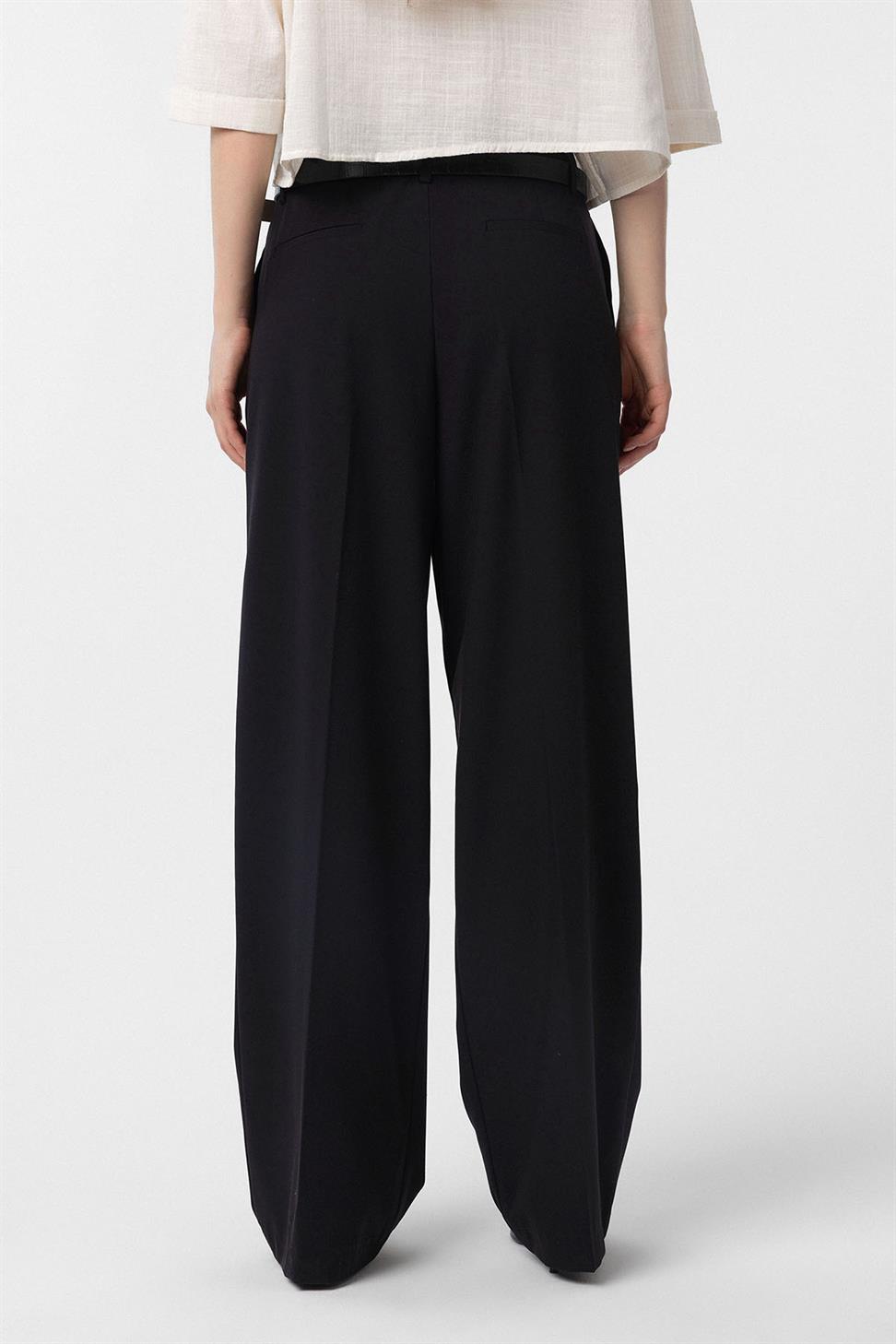 Antioch Siyah Yüksek Bel Pilili Kadın Pantolon