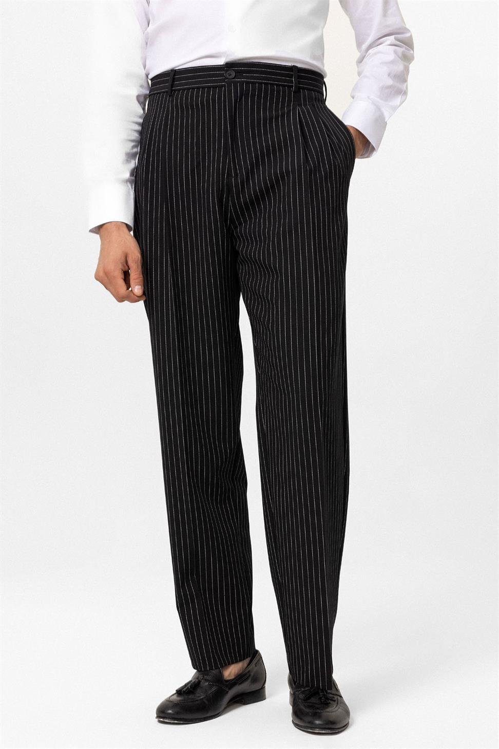 بنطلون رجالي مخطط بخصر مرتفع ومريح للرجال