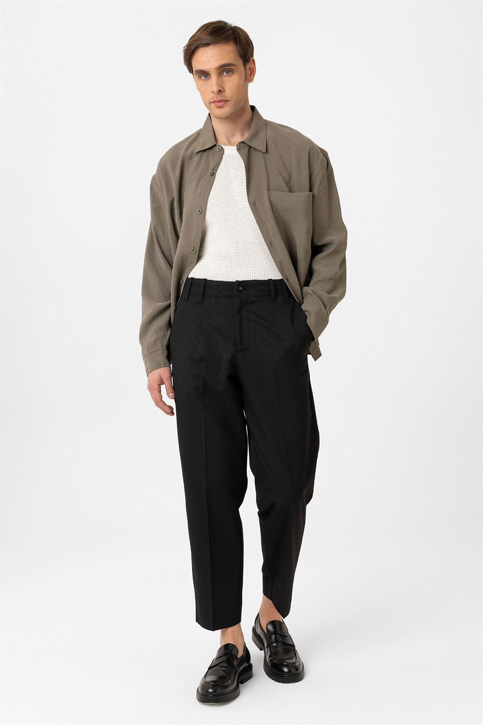 Antioch Siyah Yüksek Bel Straight Fit Erkek Pantolon