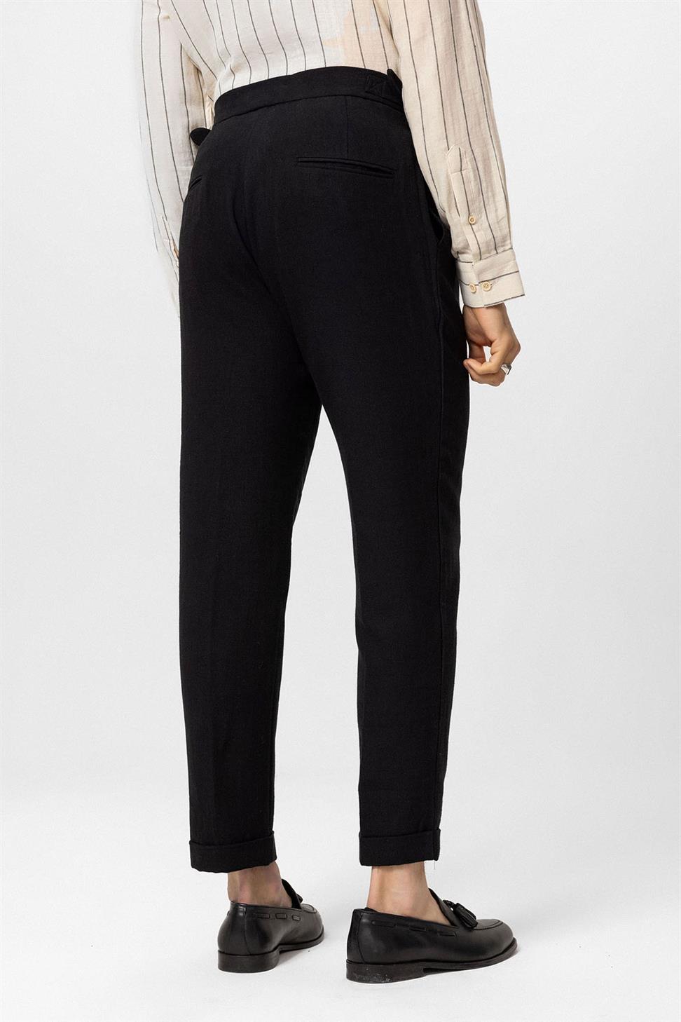 بنطلون رجالي بخصر عالٍ من مزيج الكتان والساقين