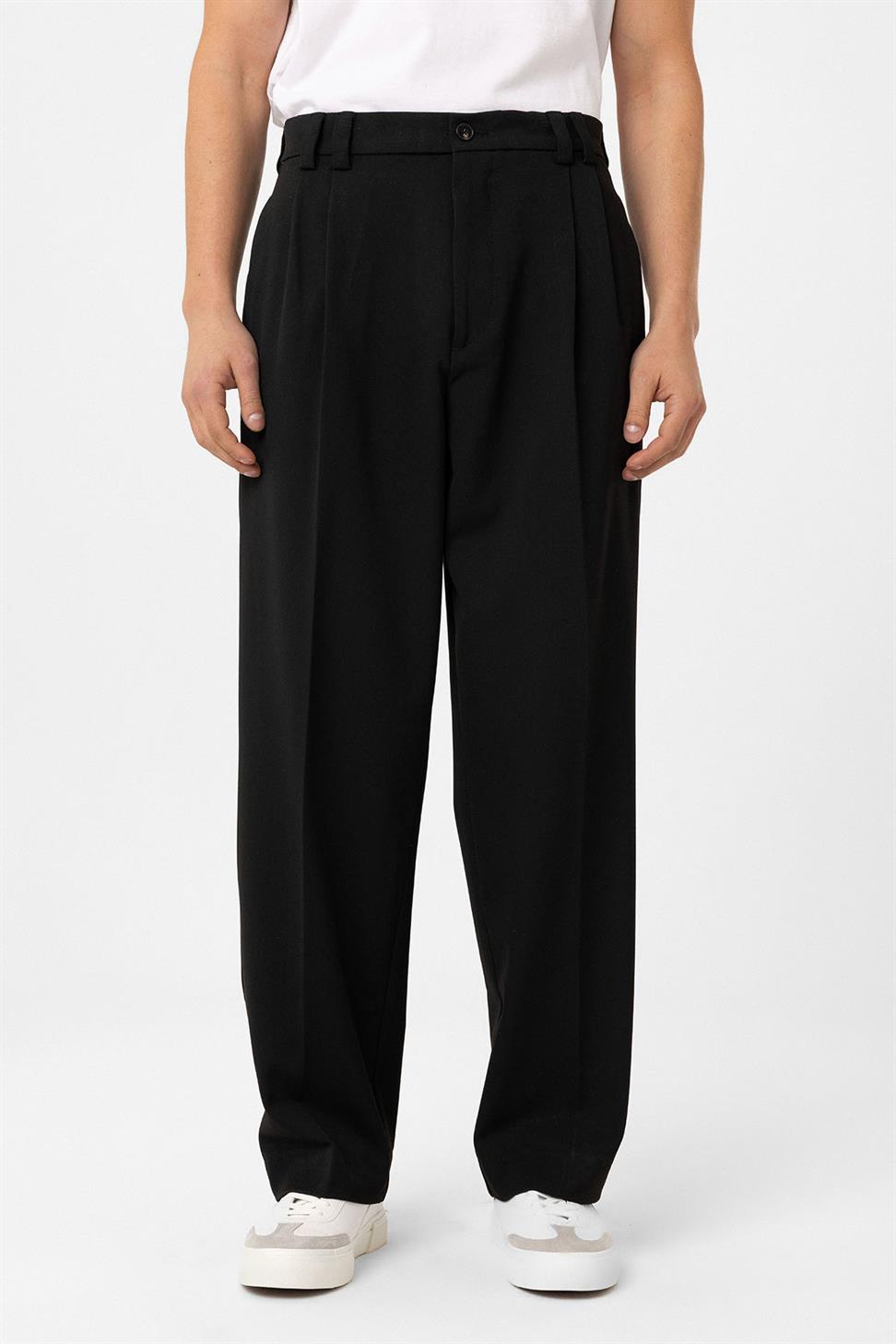 Antioch Siyah Yüksel Bel Relax Fit Pileli Erkek Pantolon