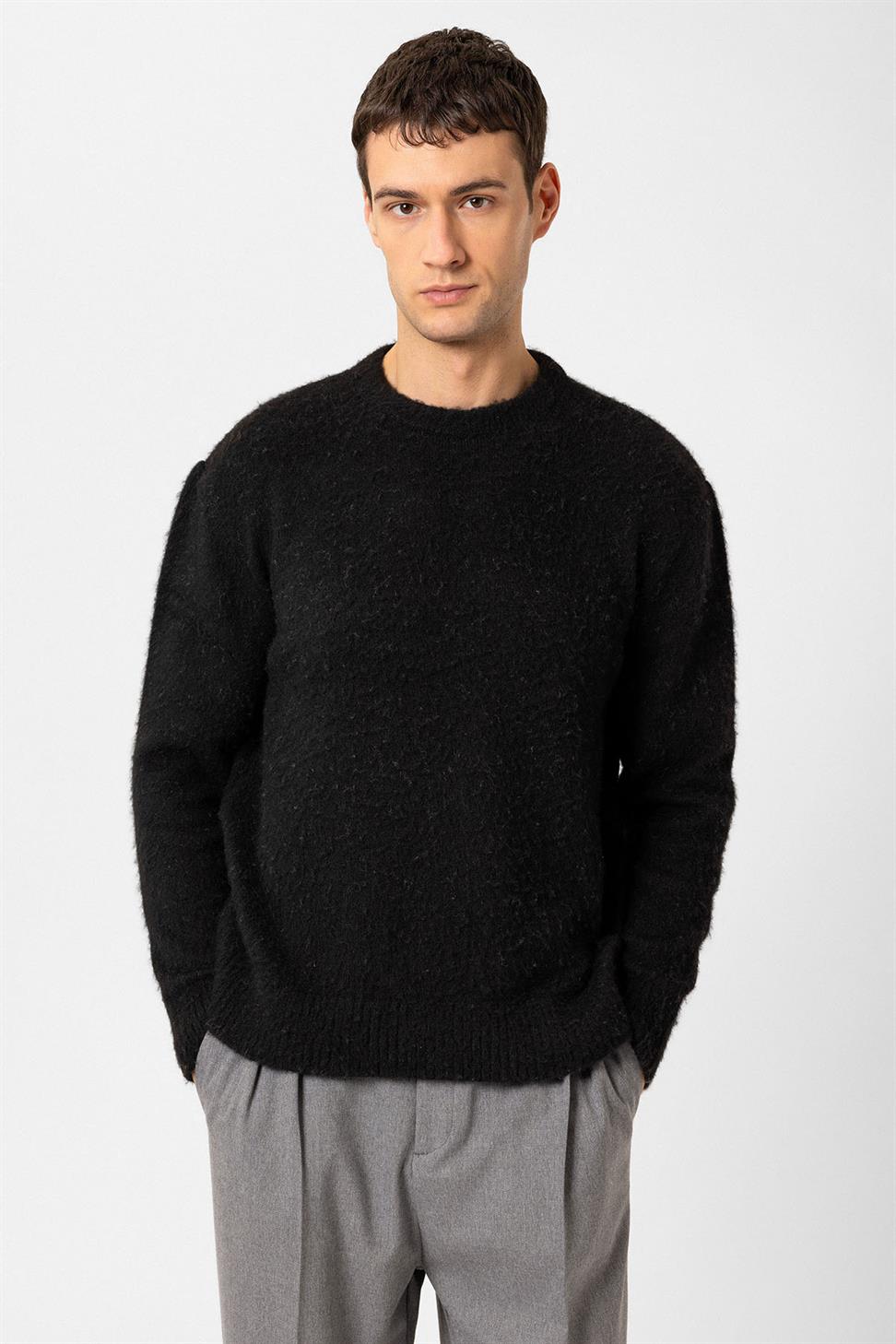 Antioch Siyah Yün Görünümlü Erkek Kazak