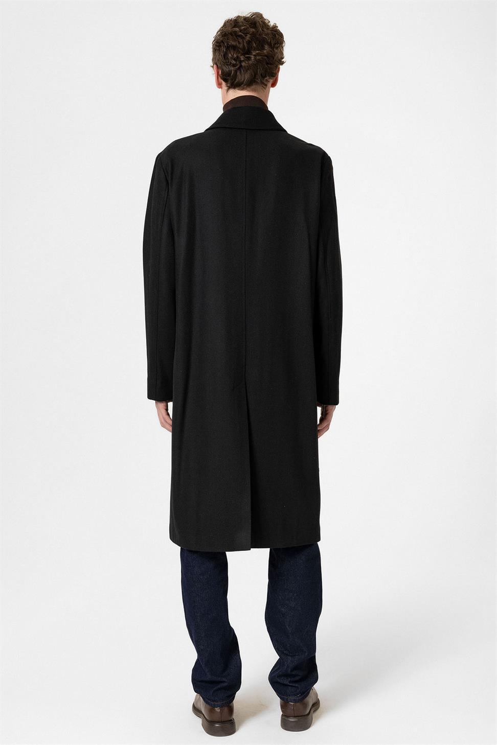 Antioch Siyah Yün Karışımlı Balıksırtı Kruvaze Erkek Kaban