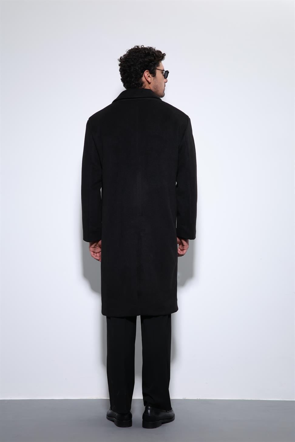 Antioch Siyah Yün Karışımlı Kruvaze Erkek Kaban