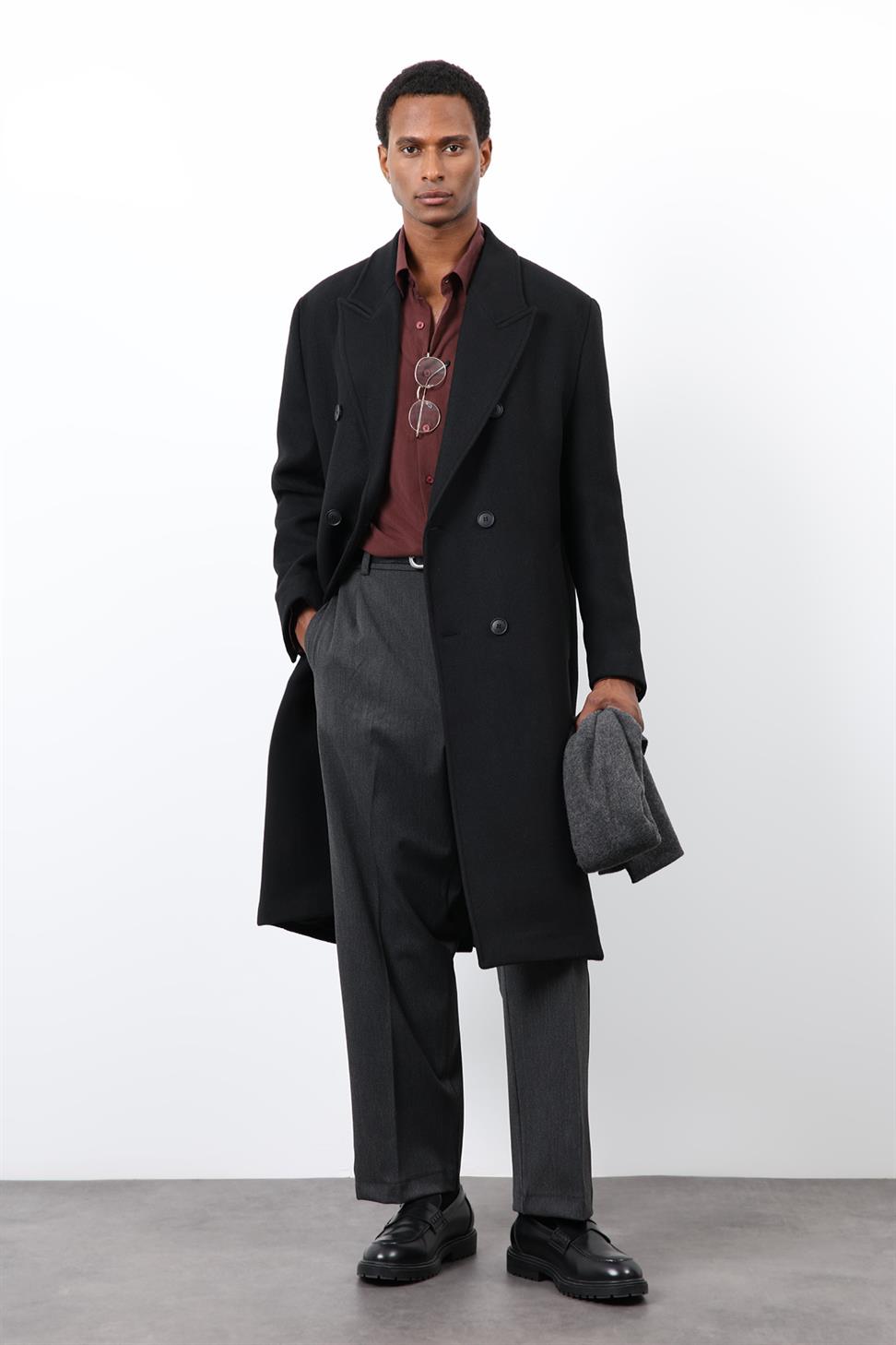 Wool Blend Mens Double-Breasted Coat
