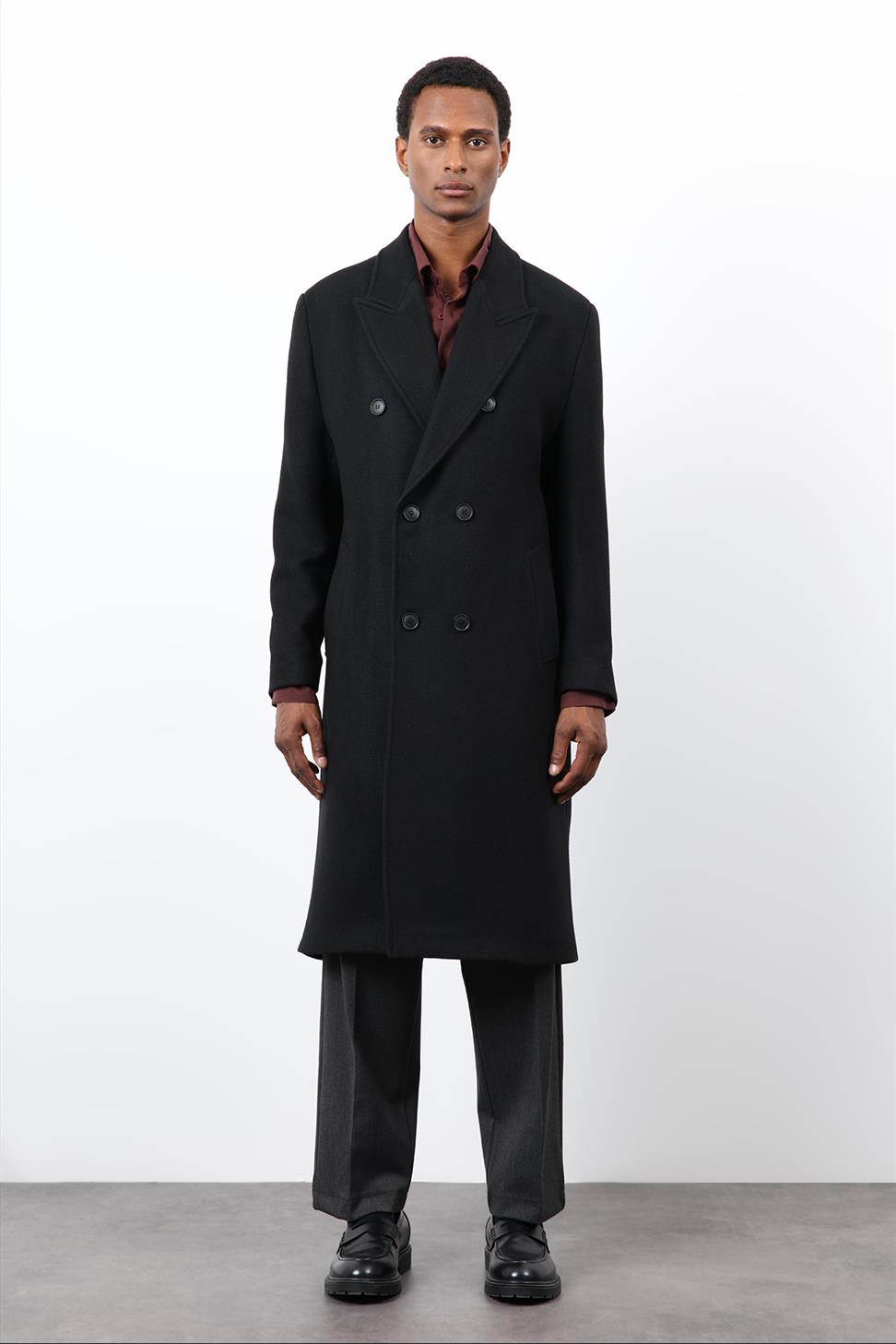 Wool Blend Mens Double-Breasted Coat