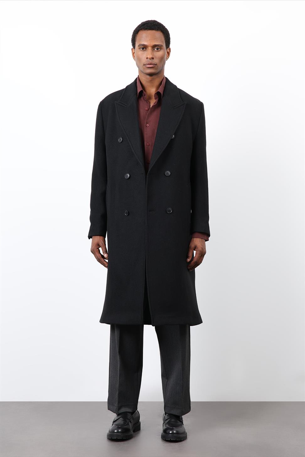 Wool Blend Mens Double-Breasted Coat
