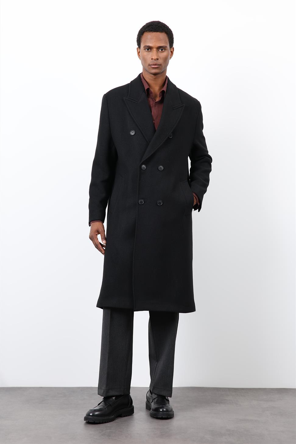 Wool Blend Mens Double-Breasted Coat