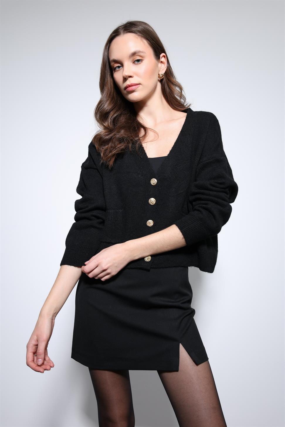 Antioch Siyah Yün Karışımlı Hırka