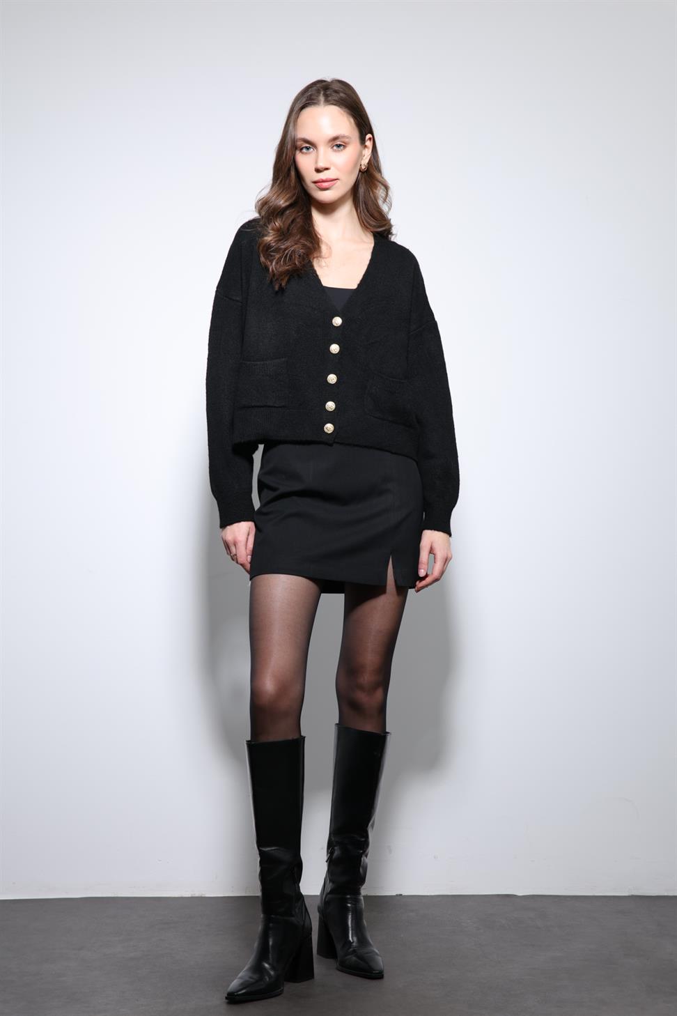 Antioch Siyah Yün Karışımlı Hırka