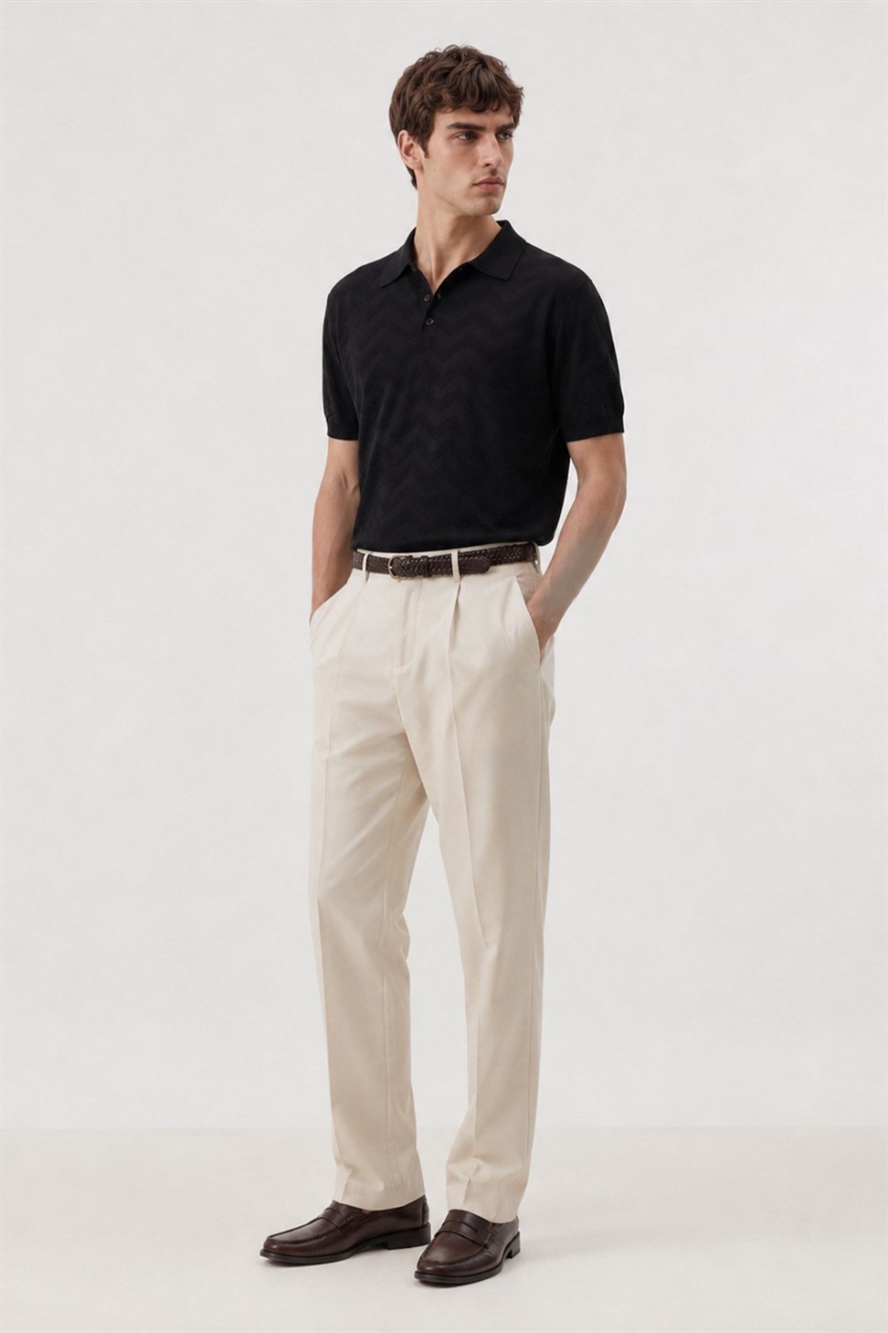 Antioch Siyah Zigzag Desenli Polo Yaka Triko Erkek T-Shirt