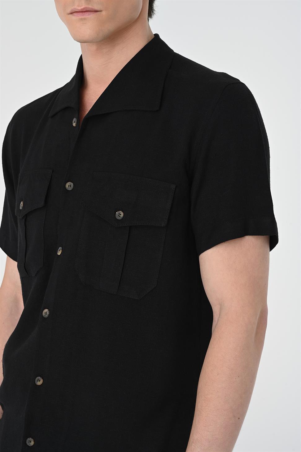 قميص رجالي بياقة واسعة وجيب مزدوج بقصة ضيقة
