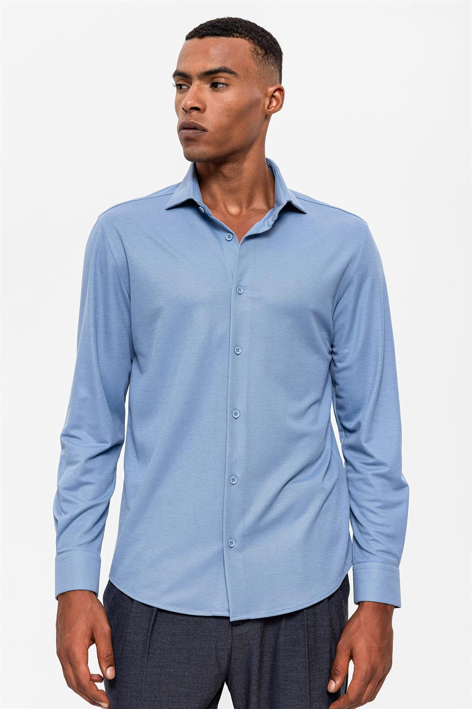 قميص رجالي منسوج بقصة ضيقة