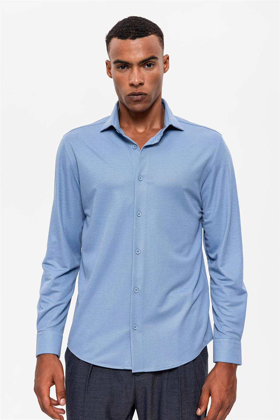 قميص رجالي منسوج بقصة ضيقة
