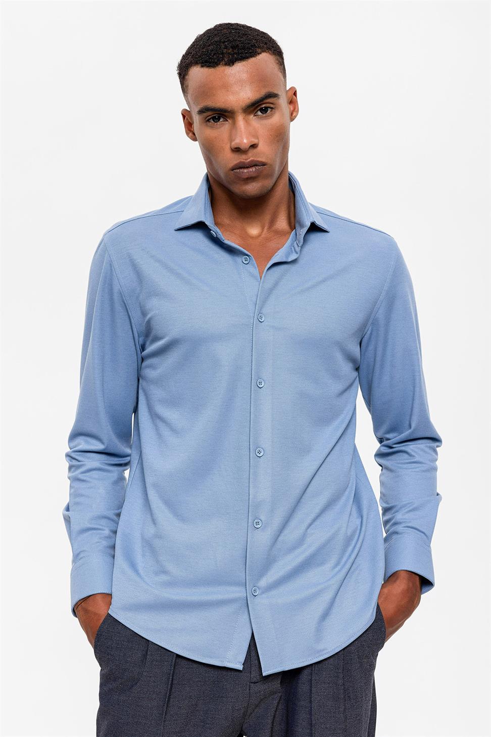 قميص رجالي منسوج بقصة ضيقة