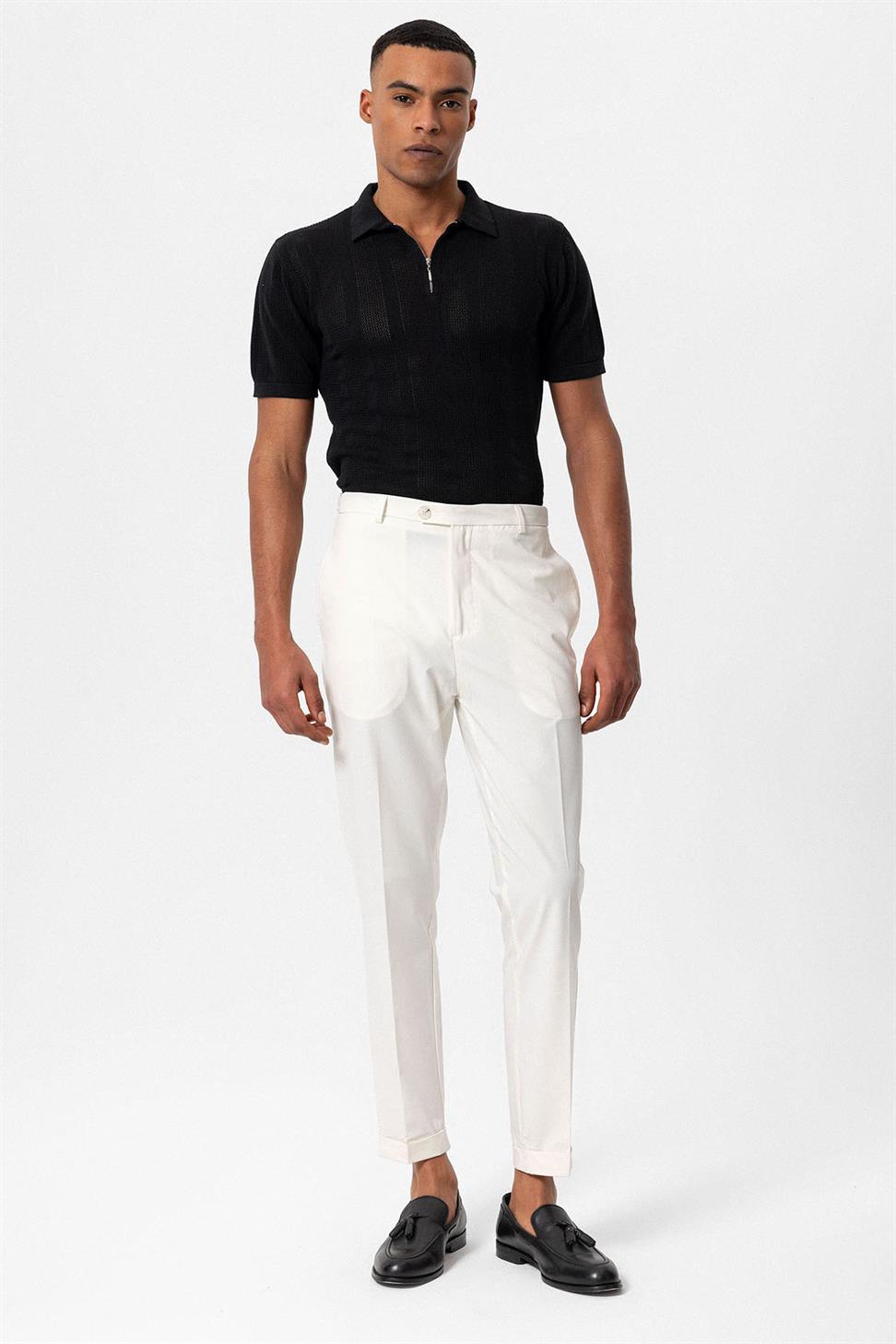 بنطلون سليم صالح مزدوج الساق للرجال