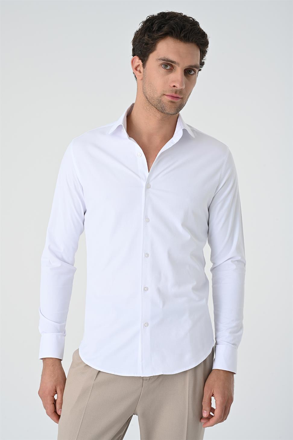 قميص رجالي بقصة ضيقة وأكمام طويلة