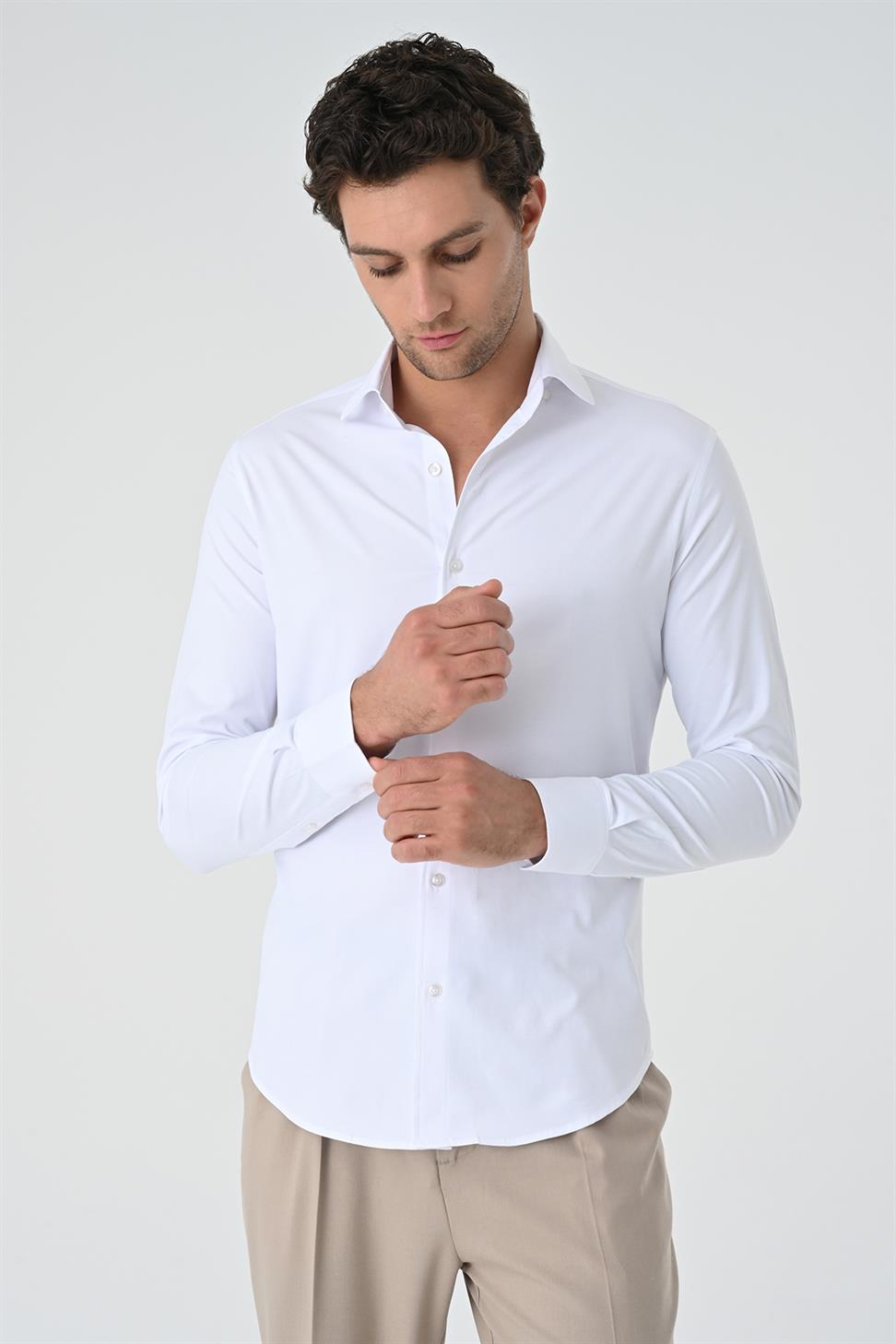 قميص رجالي بقصة ضيقة وأكمام طويلة