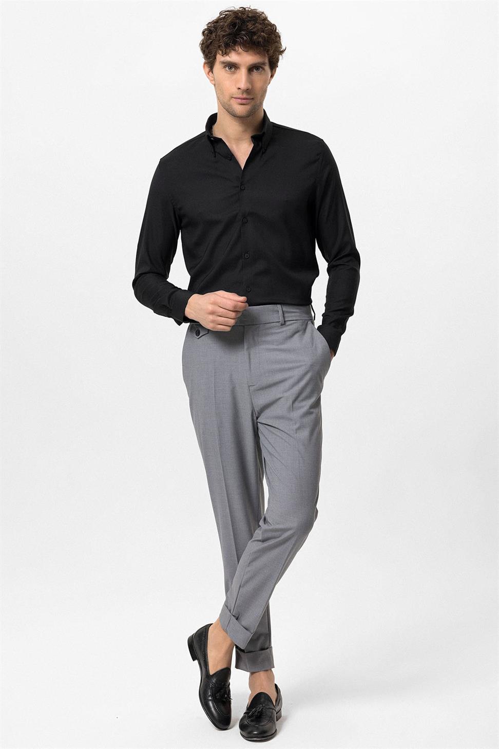 قميص رجالي بياقة بأزرار نحيفة