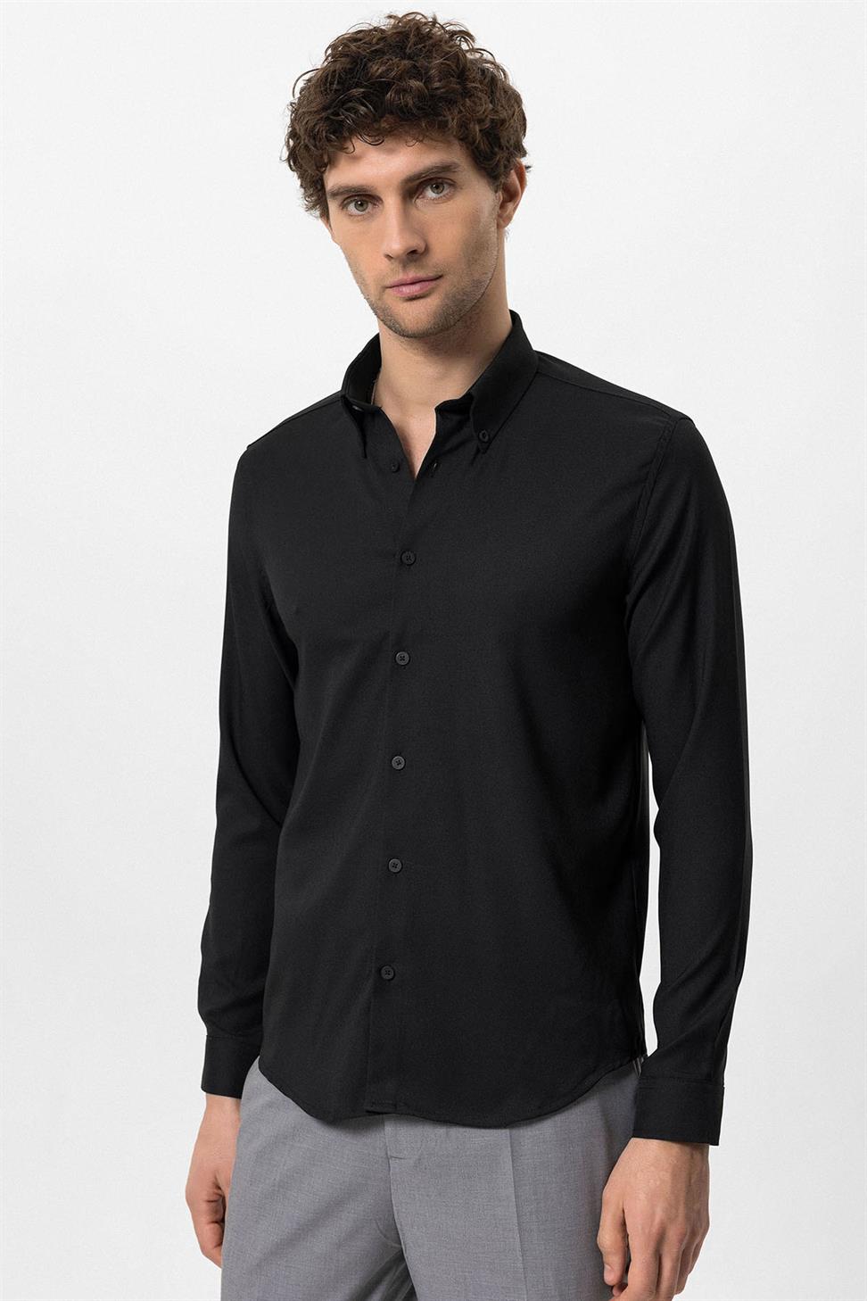 قميص رجالي بياقة بأزرار نحيفة