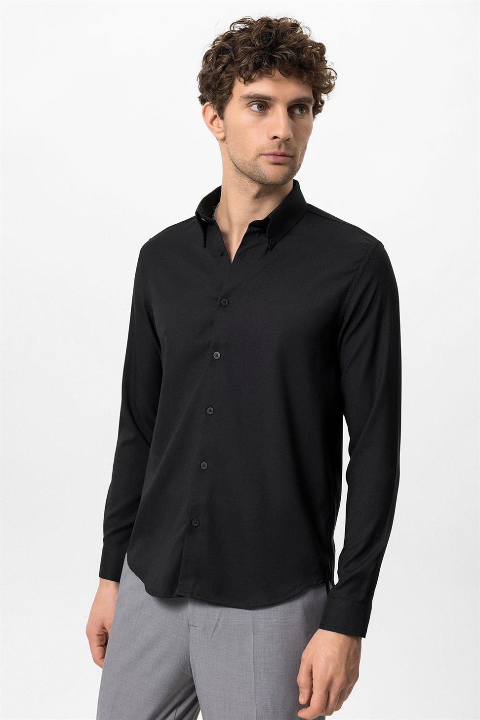 قميص رجالي بياقة بأزرار نحيفة