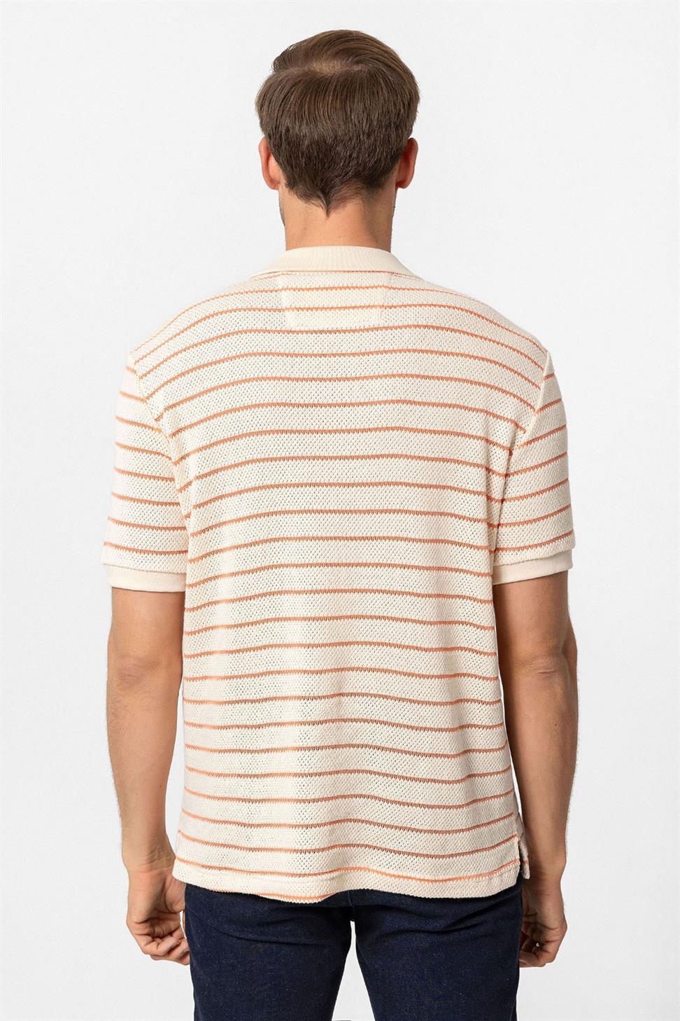 Antioch Somon Apaş Yaka Çizgili Örme Erkek T-Shirt