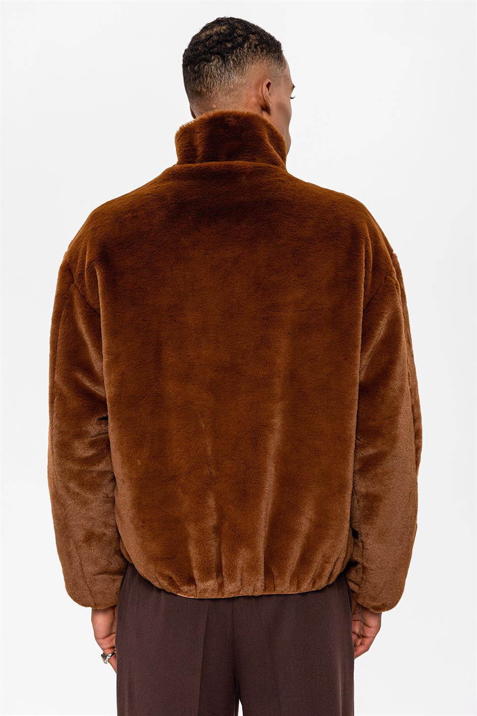 معطف من الفرو الصناعي بياقة واقفة للرجال